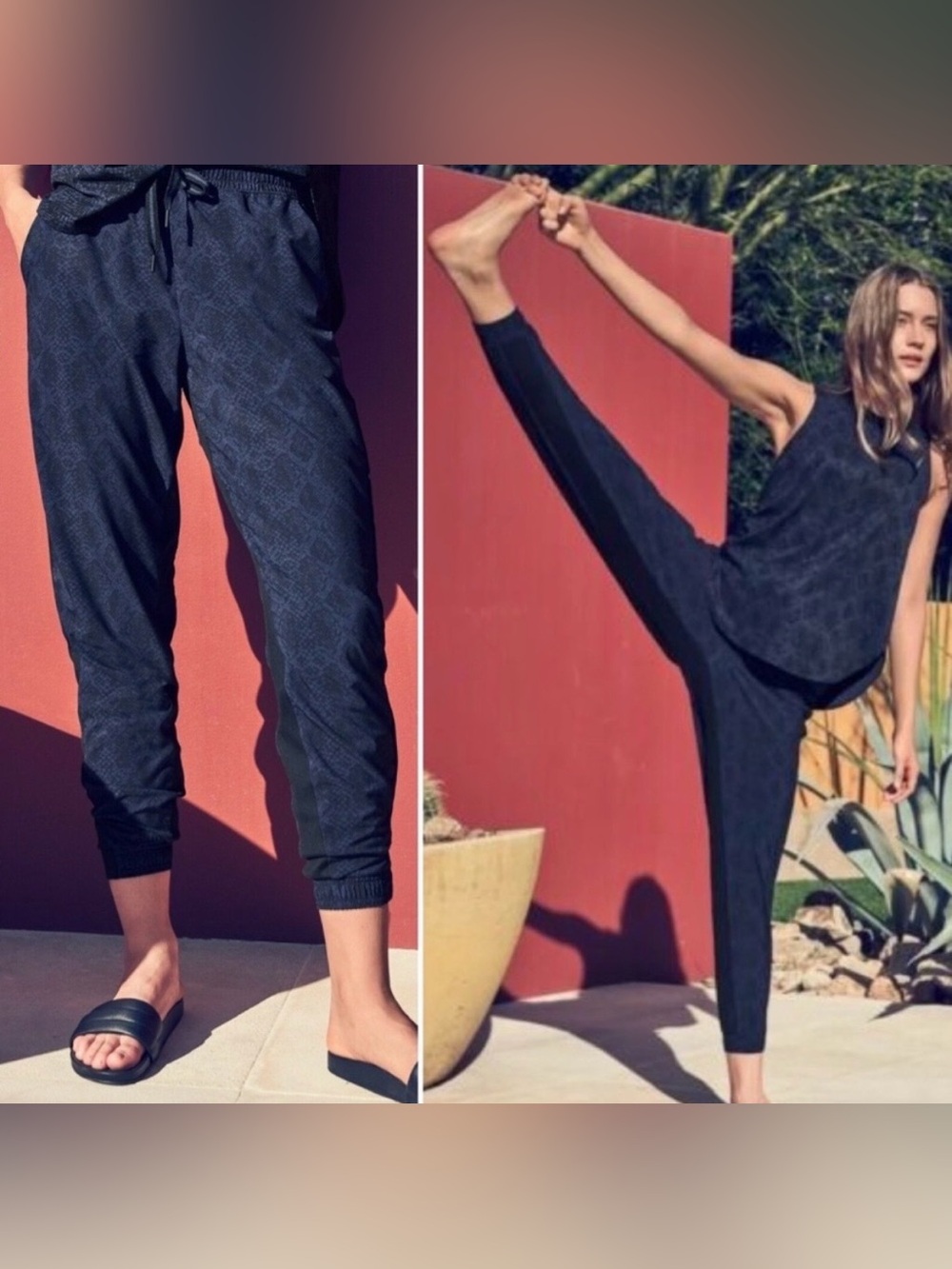 Athleta Black Patterned Slim Jogger Pants